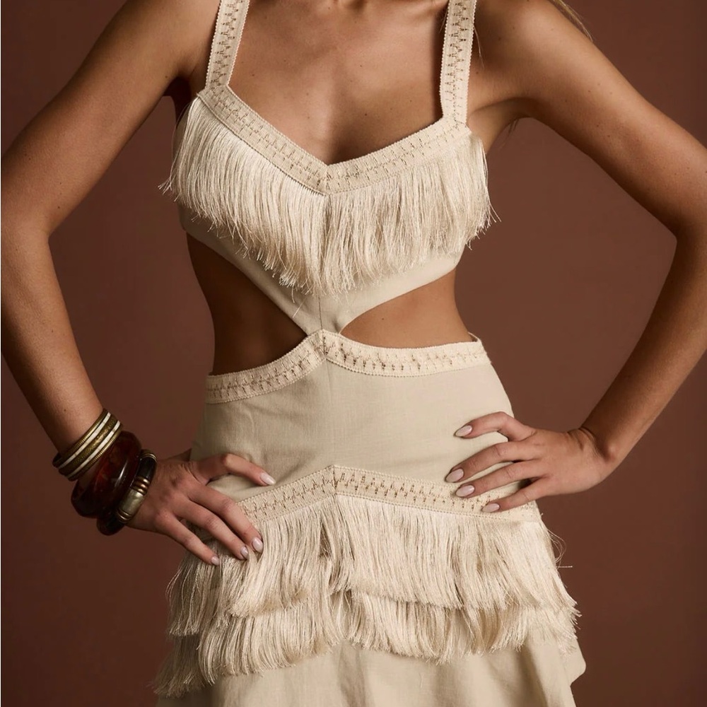 Haven Ivory Fringe Cutout Dress
